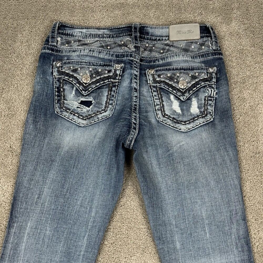 Miss Me Skinny Jeans SZ 28 Blue Denim Mid Rise Embellished Pockets Western Flap